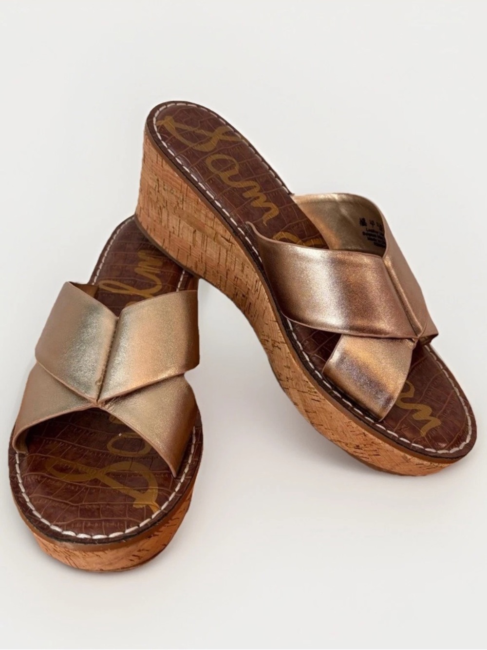 Sam Edelman Remini Wedge Sandals Gold Cork Platform Women’s Size 10